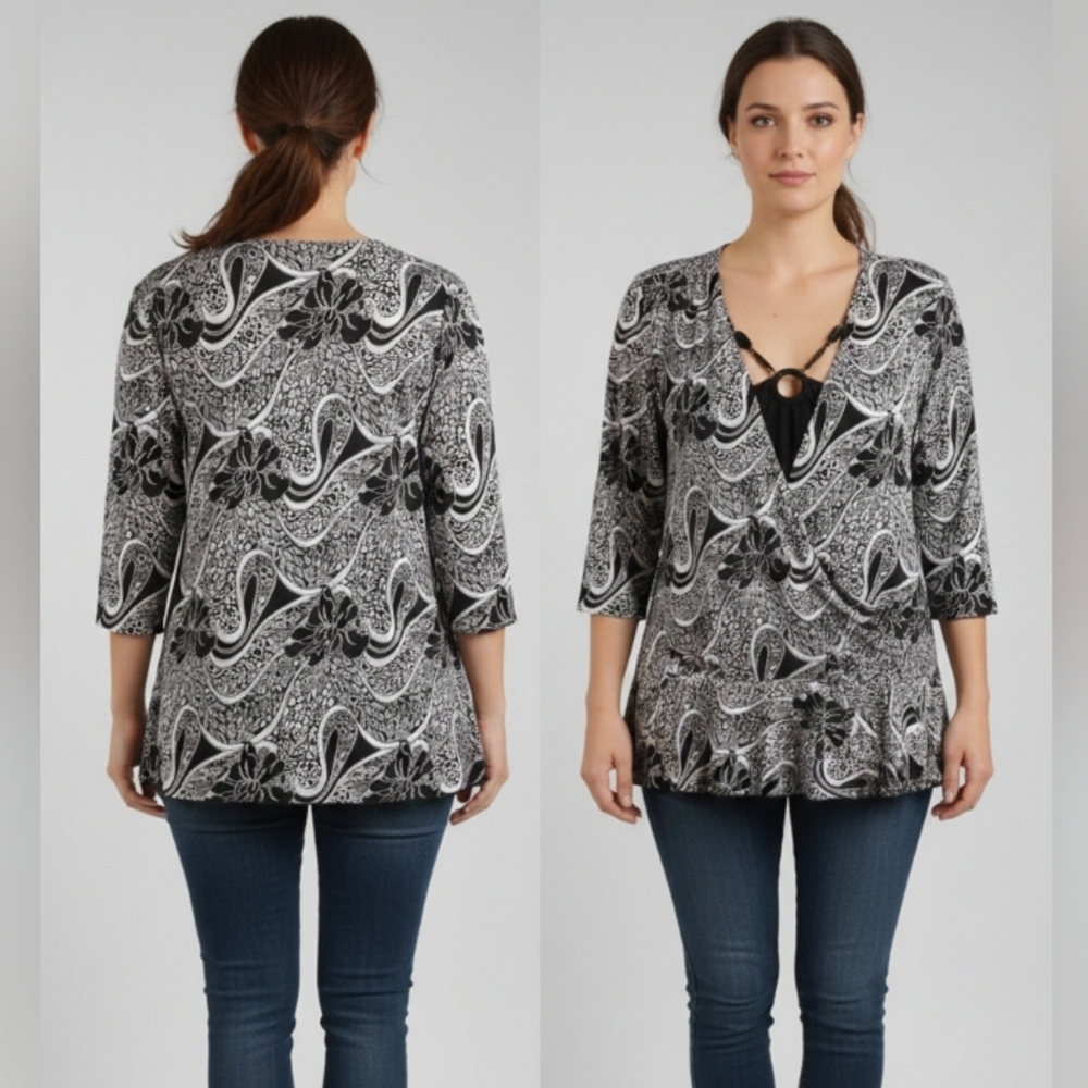 CDW Creative Design Works Paisley Print Faux-Wrap Top